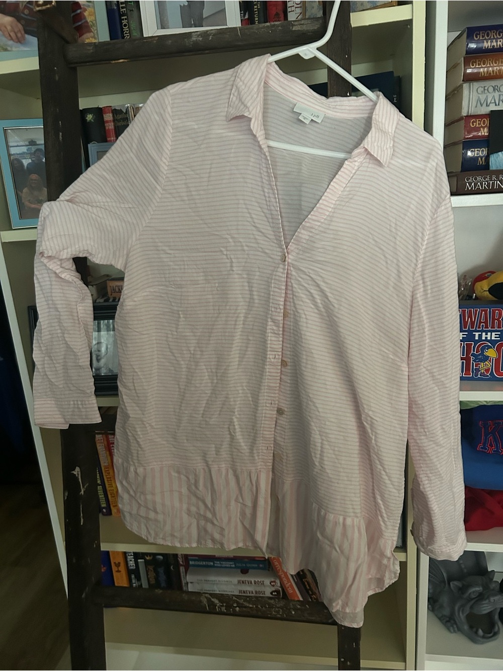 J. Jill Light Pink & White Striped Button-Front Blouse
